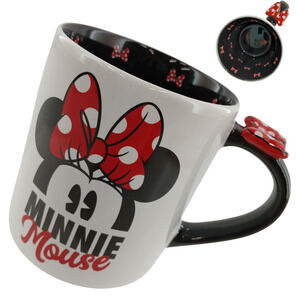 Disney Minnie Mouse Coffee Mug 3D Red Polka Dot Bow in Handle Collectible Cup